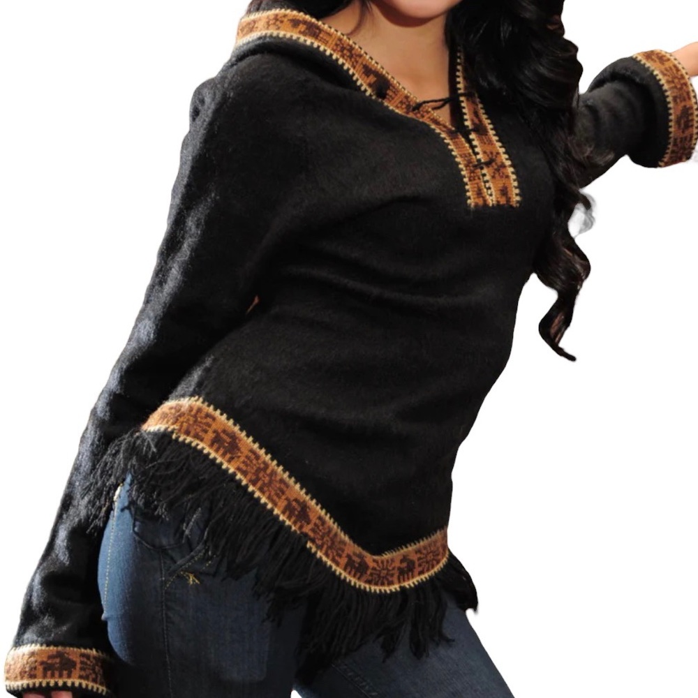 GAMBOA Alpaca Women’s Black Hoodie Alpaca Wool Made in Peru NWT